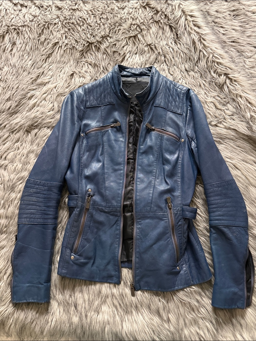 Bod & Christiansen Leather Moto Jacket S Ink Blue